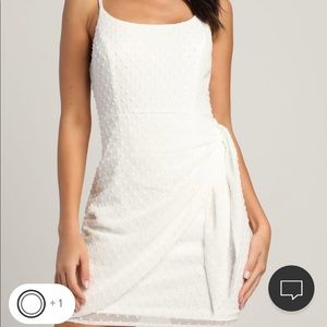 Lulus Stole Your Love White Swiss Dot Faux-Wrap Mini Dress